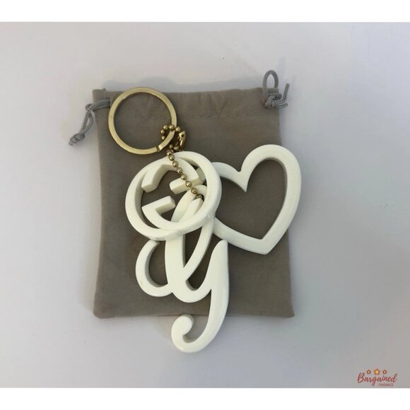 Authentic Gucci White Interlocking G Heart Bag Charm Key Chain - Picture 1 of 6